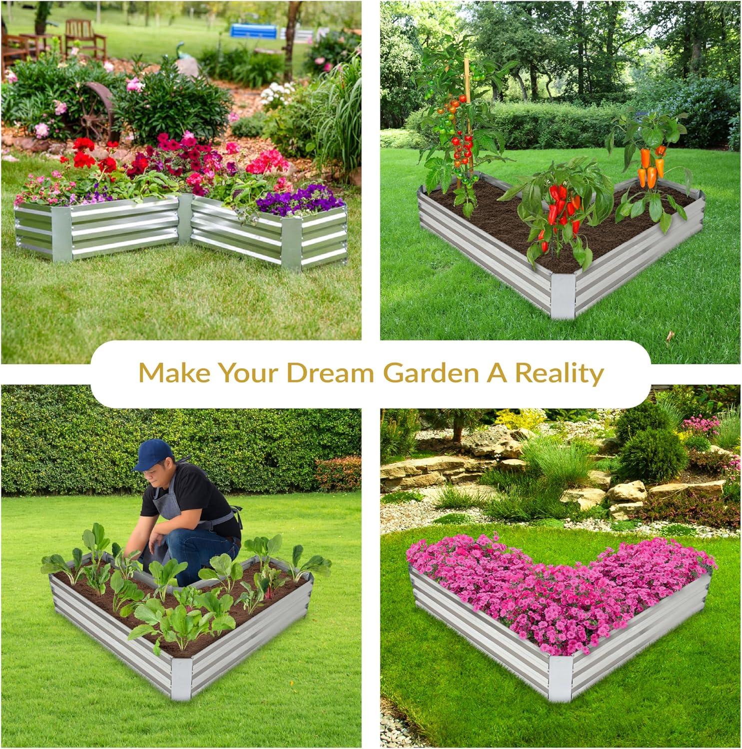 imageSunnydaze Galvanized Raised Garden Bed Metal Raised Bed for Gardening Outdoor Planter Box for Flowers Plants and Vegetables Silver 12 H LShaped