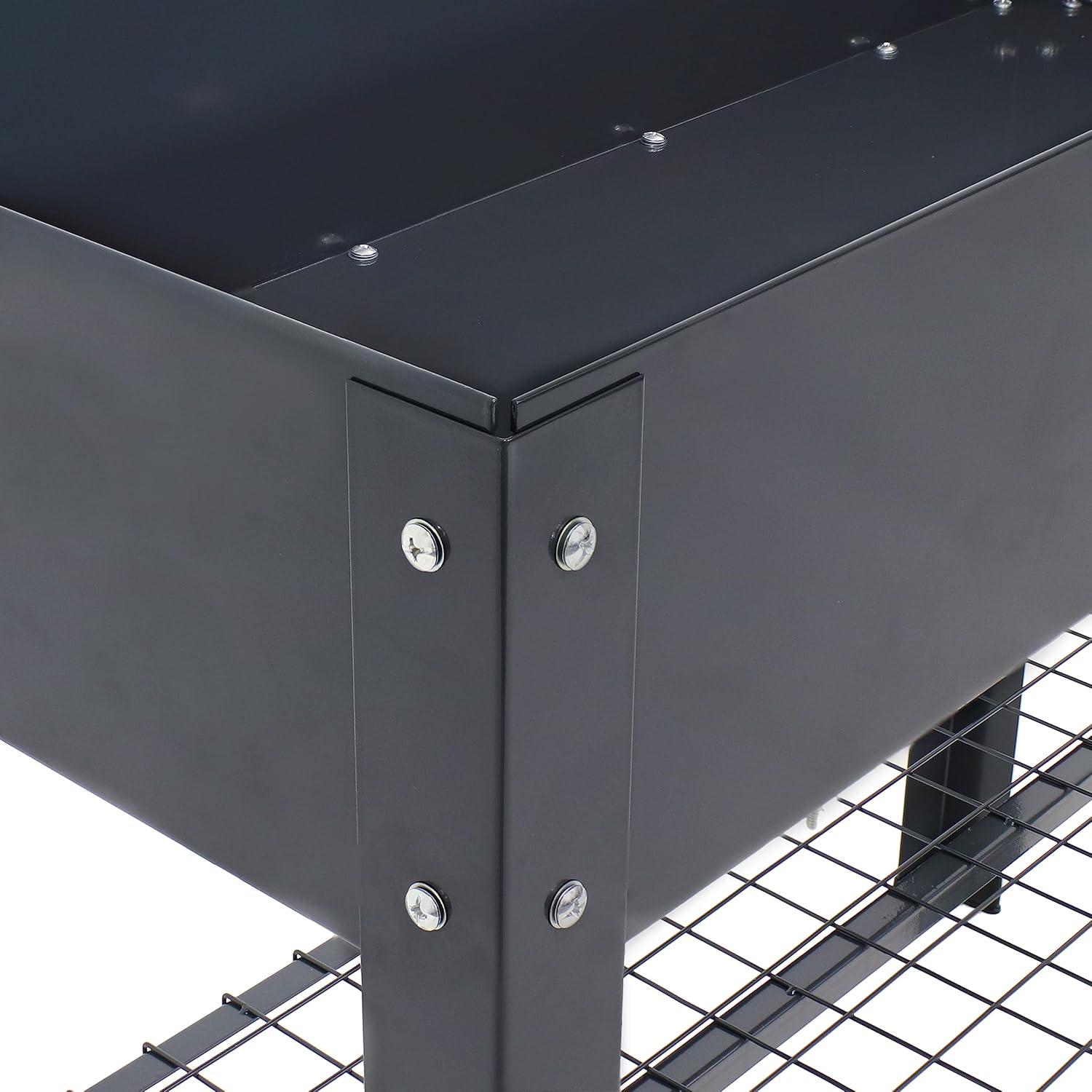 imageSunnydaze Galvanized Steel Raised Garden Bed Set of 2 Elevated Planter Boxes Individual or Connected Use Features Lower Storage Shelf Dark GrayDark Gray