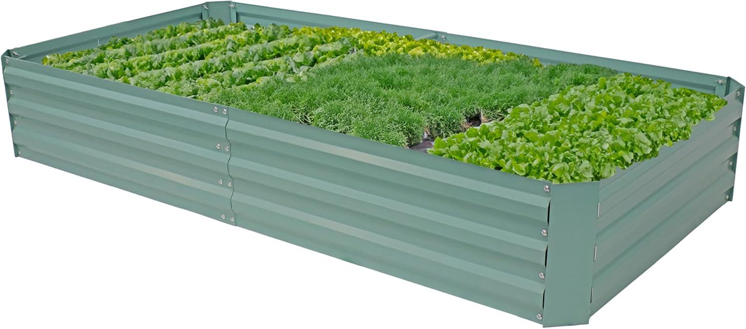 imageSunnydaze Galvanized Steel Rectangular Raised Garden Bed for Flowers Plants and Vegetables Green 4 x 8 ftGreen