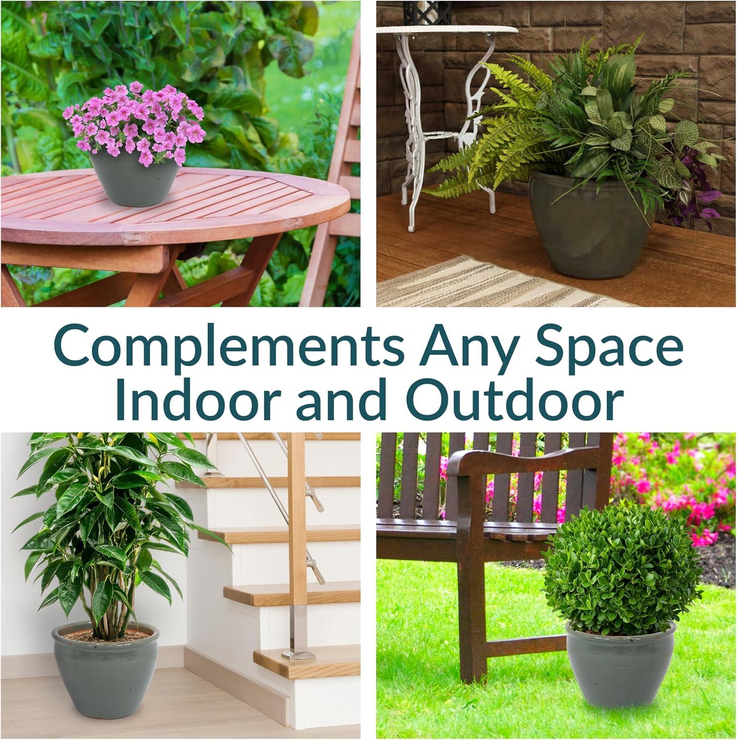 imageSunnydaze Large Ceramic Plant Pot Round Outdoor Glazed Ceramic Planter Pot with Drainage Studio Imperial Blue 185quotGray