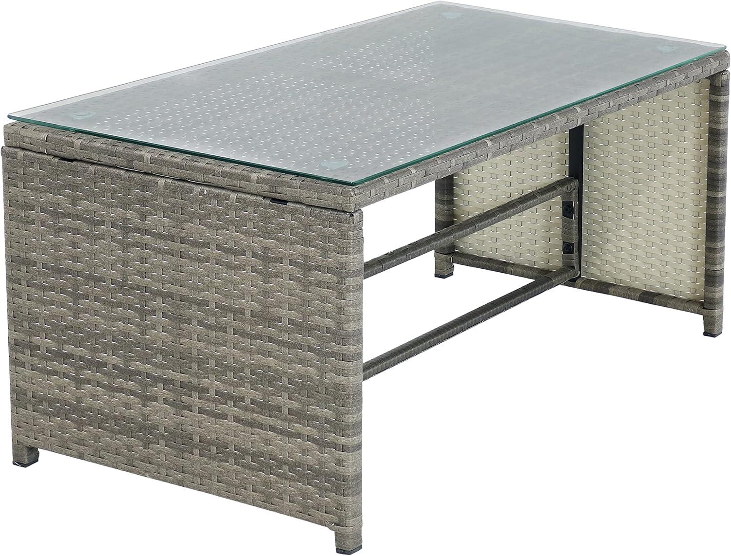 imageSunnydaze Longford Patio Sectional Conversation Set 1 Sofa and 1 Coffee Table Thick Charcoal CushionsCharcoal