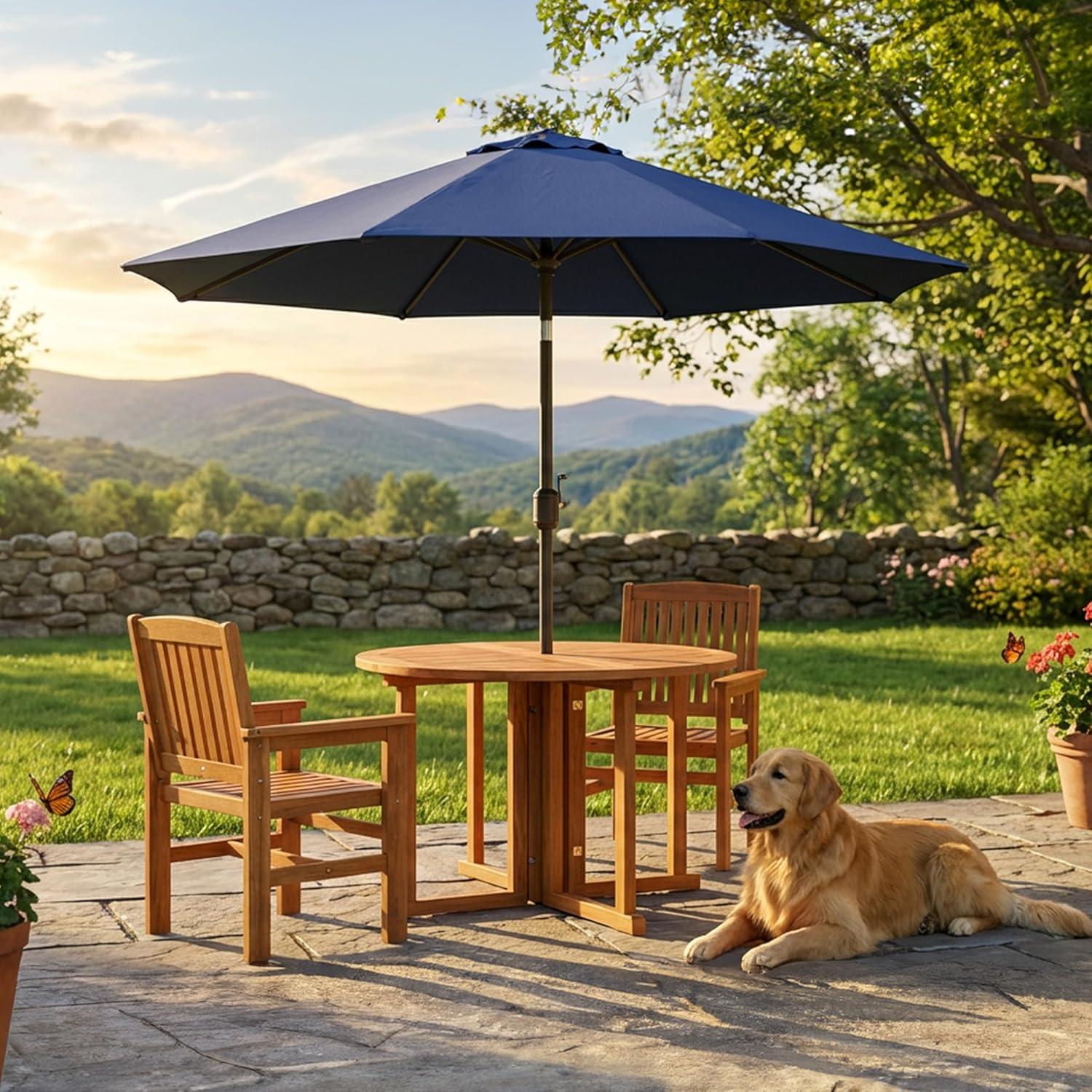 imageSunnydaze Malaysian Hardwood Folding Gateleg Patio Dining Table with Teak Oil Finish 4Person SpaceSaving Round Outdoor Table 4725 D x 29quot H