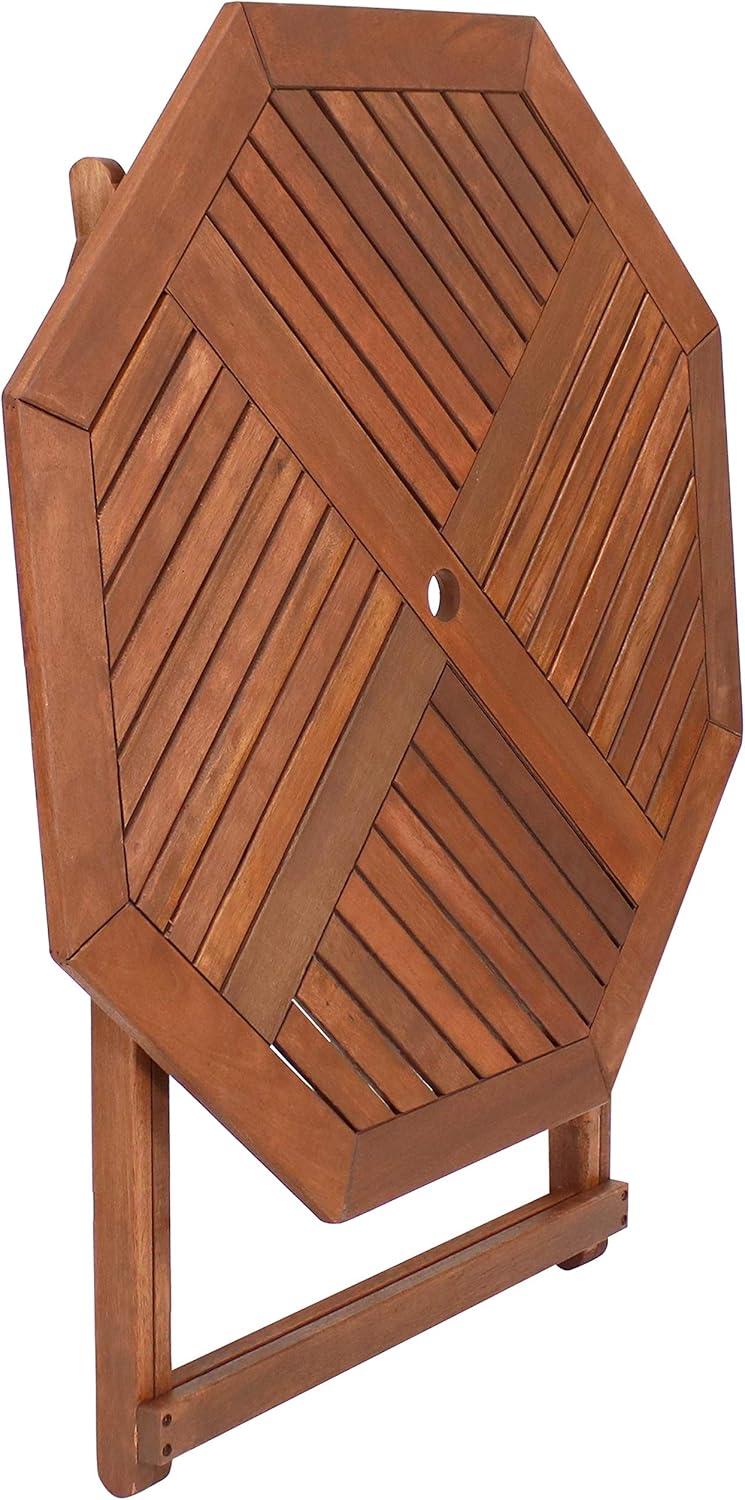 imageSunnydaze Meranti Wood Octagon Outdoor Folding Table Teak Oil Finish 355Inch