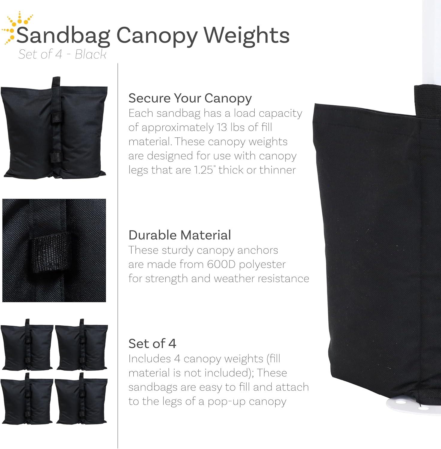 imageSunnydaze Polyester Sandbag Canopy Weights Fillable Canopy Anchors Easy to Attach Set of 4 Black
