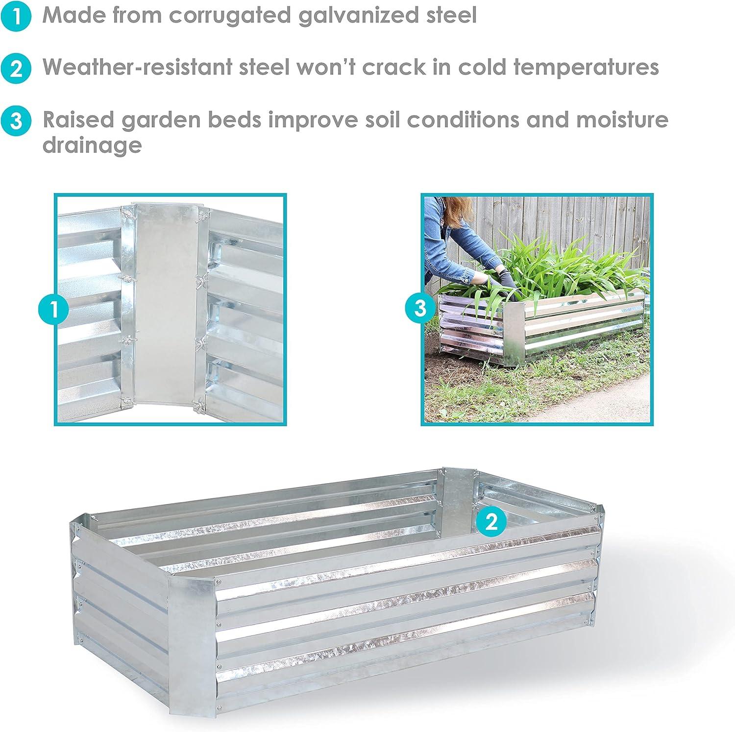 imageSunnydaze Raised Corrugated Galvanized Steel Metal Garden Beds Bundle 48Inch x 1175Inch Rectangle Planter and 24Inch x 1175Inch Square Planters for Plants Vegetables and Flowers Silver