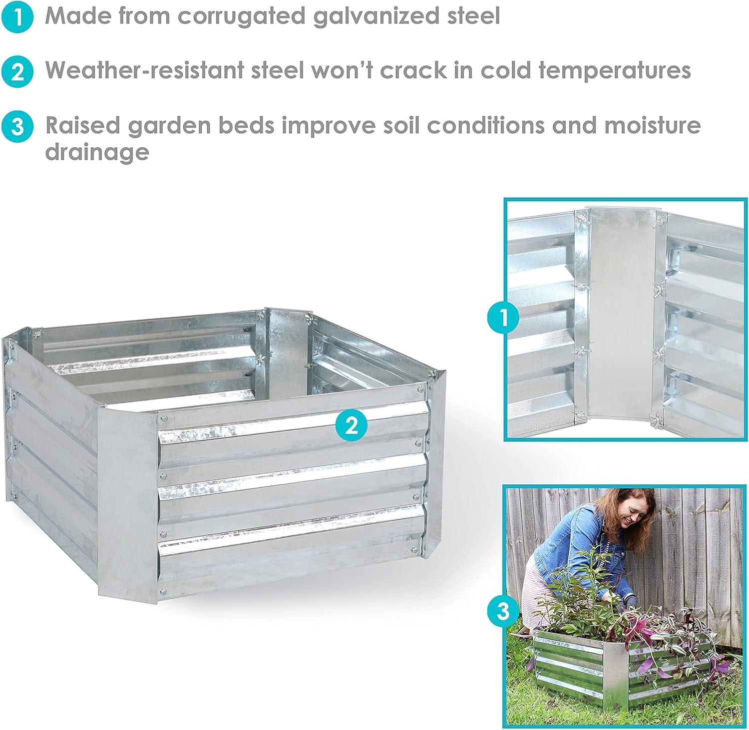 imageSunnydaze Raised Corrugated Galvanized Steel Metal Garden Beds Bundle 48Inch x 1175Inch Rectangle Planter and 24Inch x 1175Inch Square Planters for Plants Vegetables and Flowers Silver