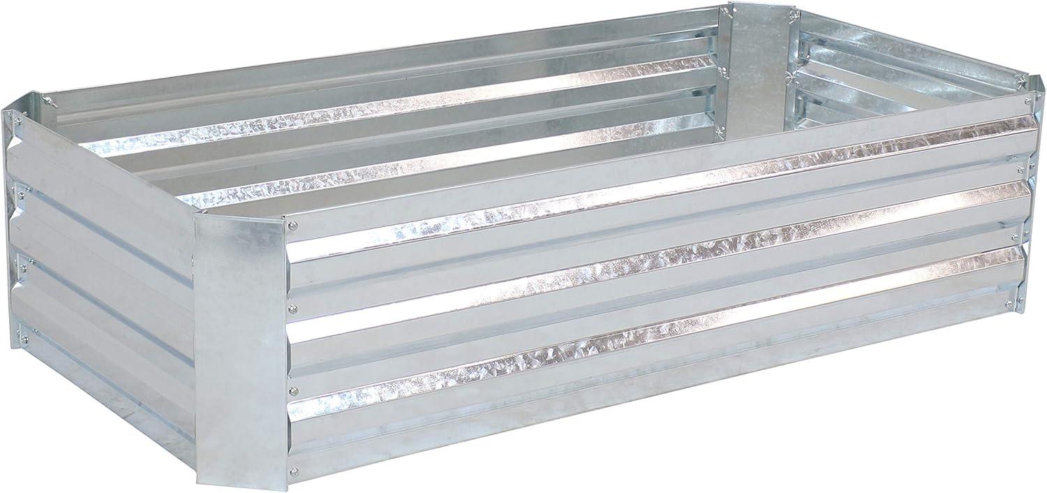 imageSunnydaze Raised Corrugated Galvanized Steel Metal Garden Beds Bundle 48Inch x 1175Inch Rectangle Planter and 24Inch x 1175Inch Square Planters for Plants Vegetables and Flowers Silver