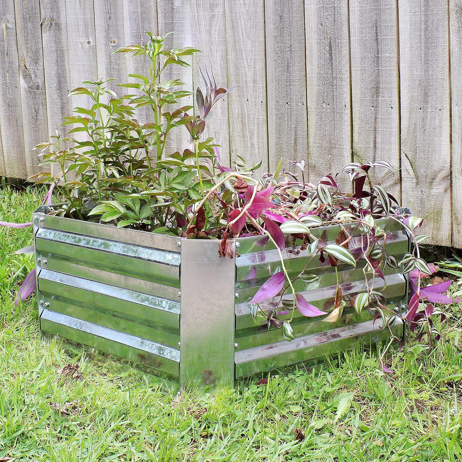 imageSunnydaze Raised Corrugated Galvanized Steel Metal Garden Beds Bundle 48Inch x 1175Inch Rectangle Planter and 24Inch x 1175Inch Square Planters for Plants Vegetables and Flowers Silver