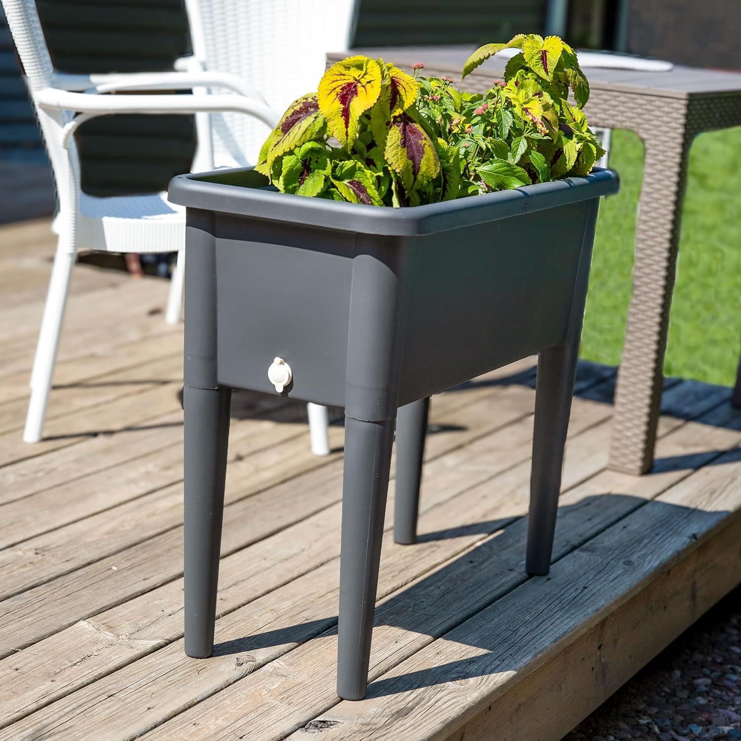 imageSunnydaze SelfWatering Raised Garden Bed with Cover Includes Water Tube Polypropylene Construction Gray