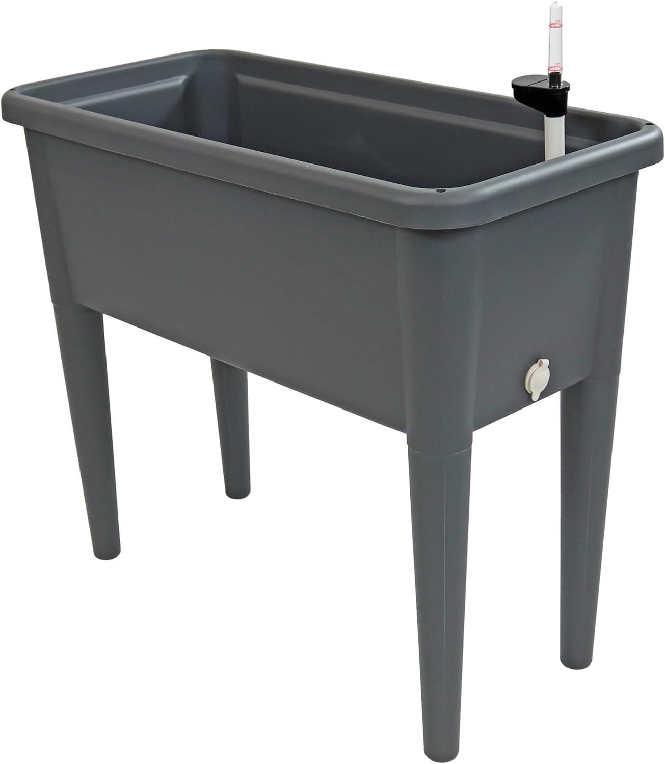 imageSunnydaze SelfWatering Raised Garden Bed with Cover Includes Water Tube Polypropylene Construction Gray