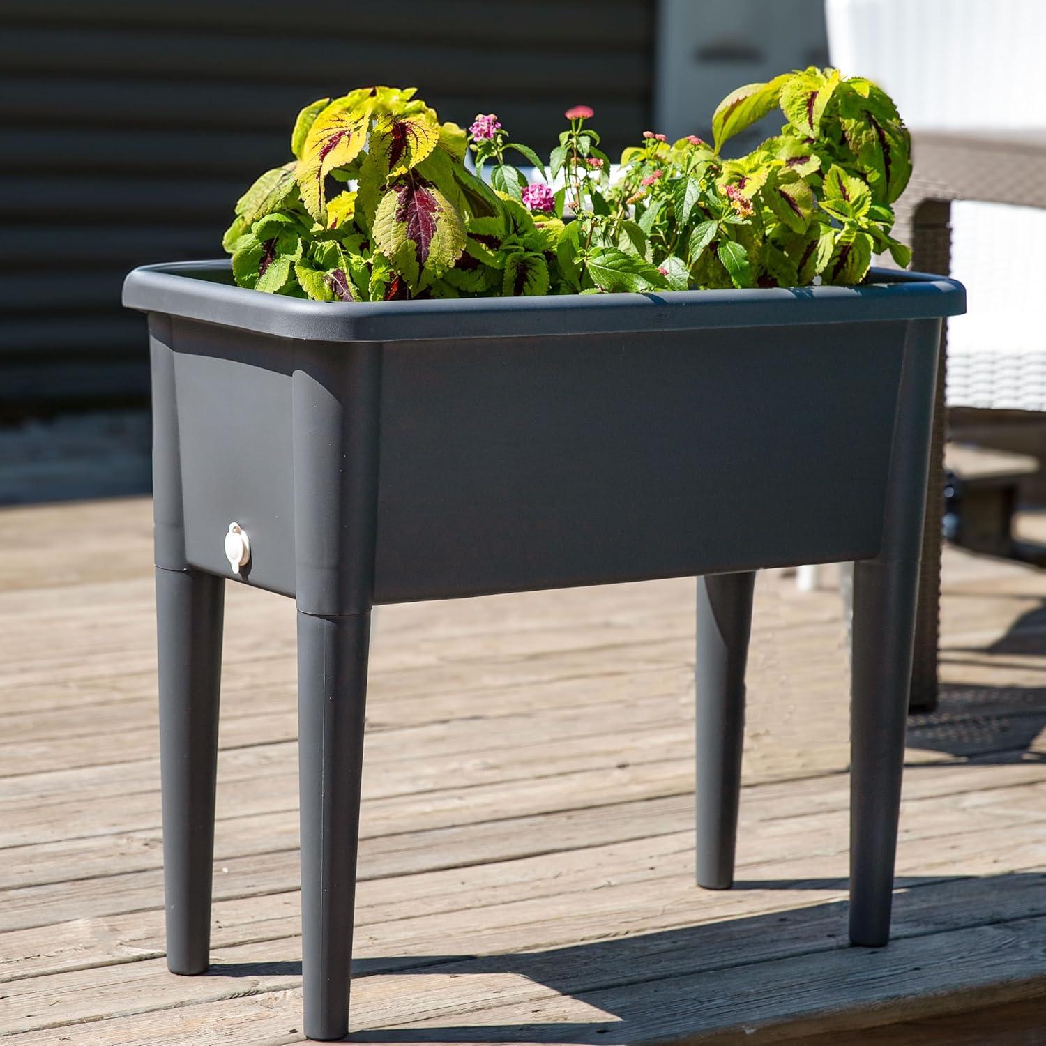 imageSunnydaze SelfWatering Raised Garden Bed with Cover Includes Water Tube Polypropylene Construction Gray