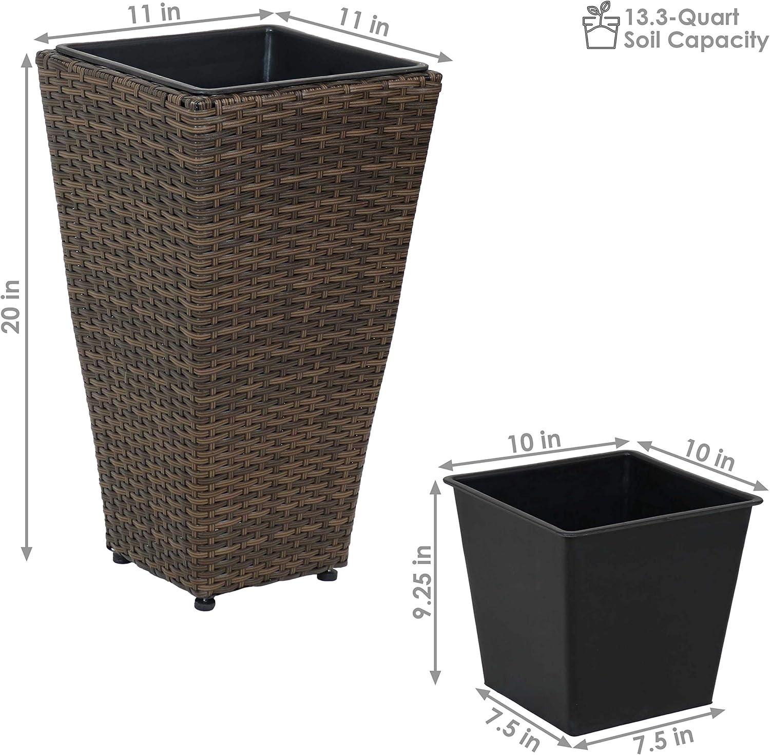 imageSunnydaze Set of 2 Square Tall Wicker Planters Polyrattan Rectangular Large Plastic planters for Outdoor Plants 24Inches Tall Brown20 in