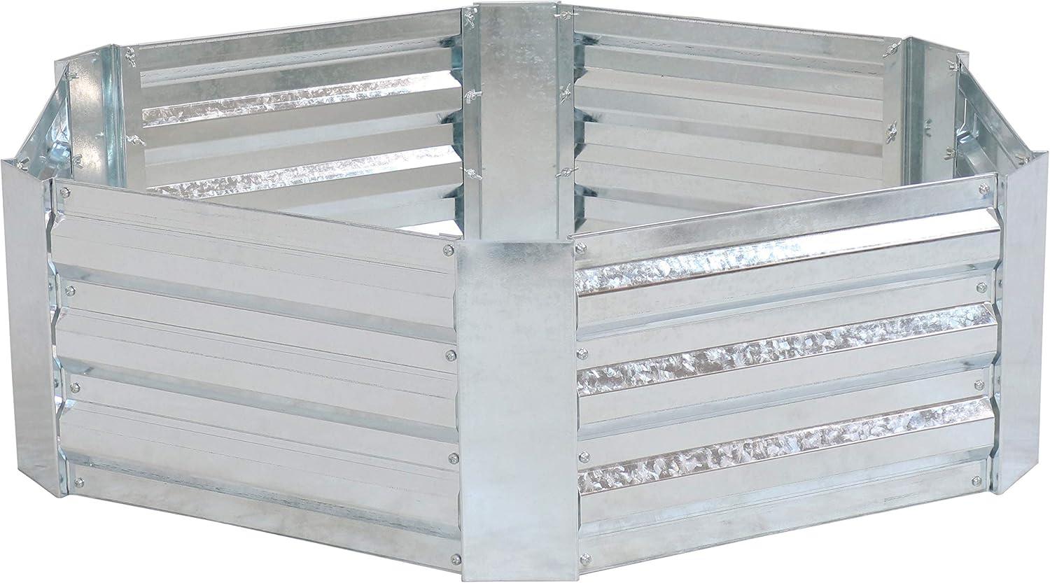 imageSunnydaze Silver Corrugated Galvanized Steel 24quot x 1175quot Square Planter and 405quot x 1175quot Hexagon Raised Garden Beds for Vegetables Plants and Flowers