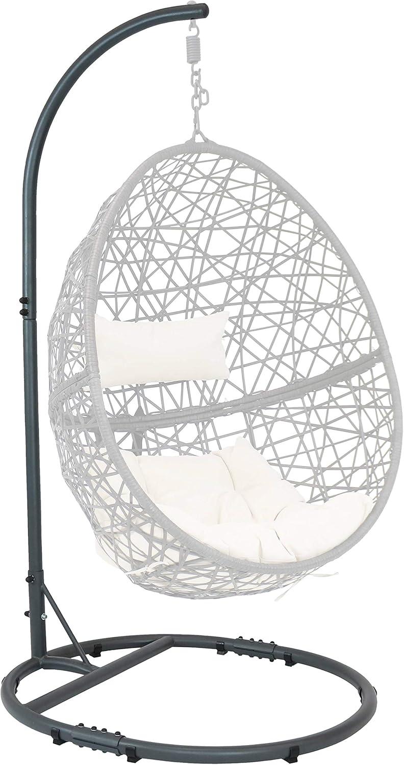 imageSunnydaze Steel Egg Chair Stand with ExtraWide Round Base Black PowderCoated Finish 76 Inches H