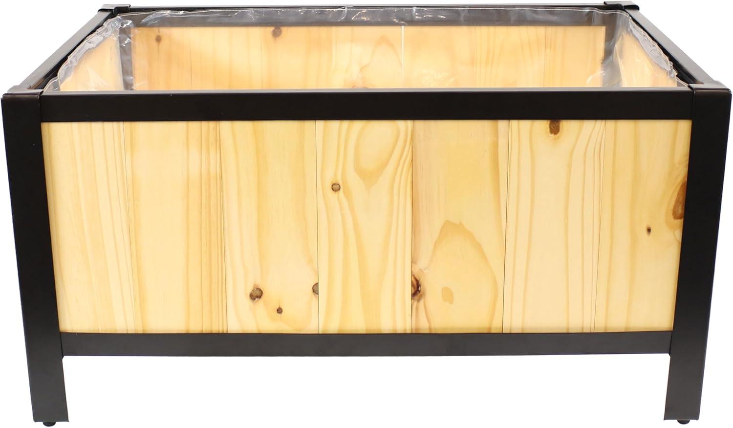 imageSunnydaze SteelFramed Acacia Wood Rectangular Planter Box 155quot H Wooden Raised Garden Bed with Removable Planter Bag NaturalNatural