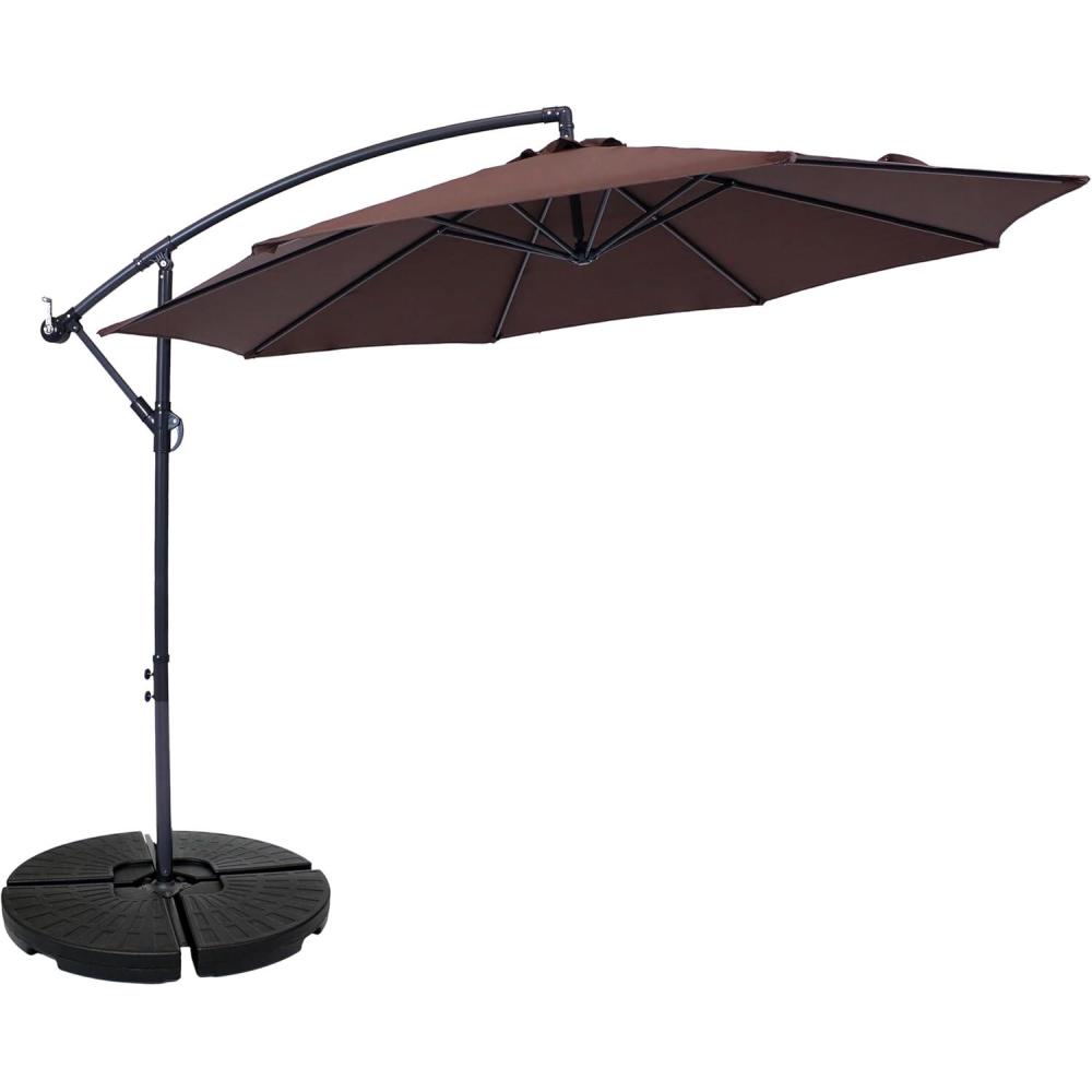 imageSunnydaze 10 Offset Cantilever Patio Umbrella  Polyester Canopy and Steel Pole  CrossBaseBrown