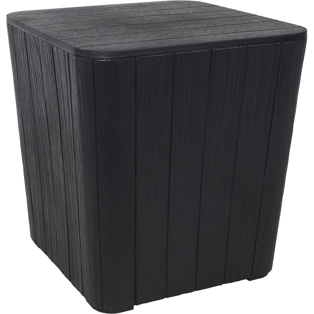 imageSunnydaze 115Gallon Outdoor Deck Box WeatherResistant Side Table with Storage for Cushions Garden Tools Pool Supplies Phantom Gray Faux RattanPhantom Gray