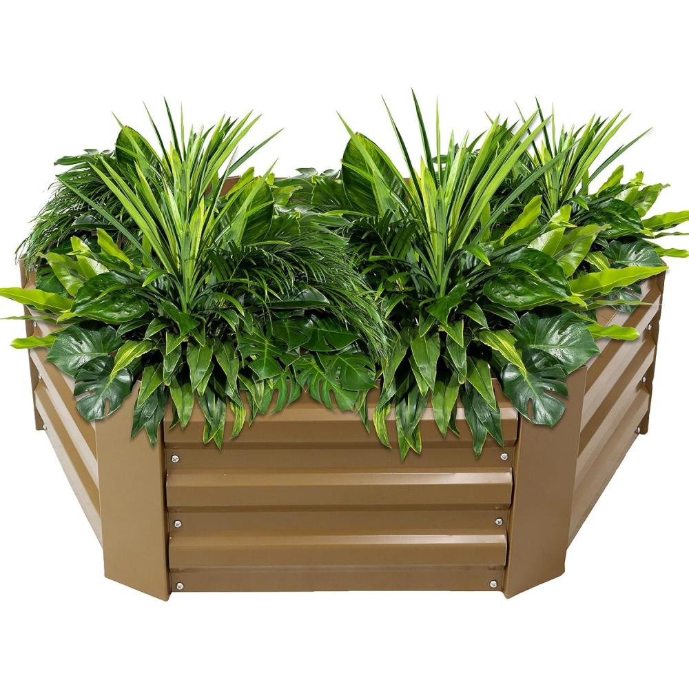 imageSunnydaze 1175quot H Raised Metal Garden Bed Galvanized Raised Garden Bed Outdoor for Vegetables and Flowers Brown Hexagon