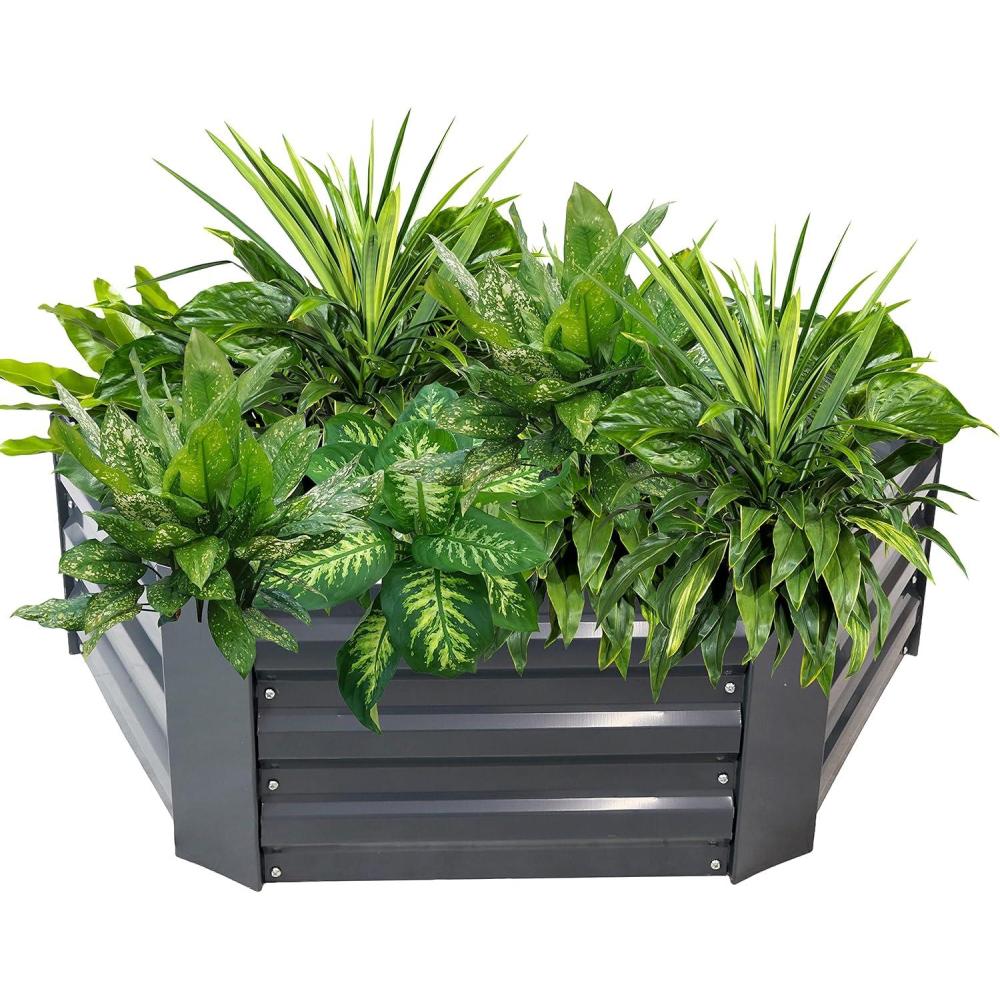 imageSunnydaze 1175quot H Raised Metal Garden Bed Galvanized Raised Garden Bed Outdoor for Vegetables and Flowers Dark Gray Hexagon