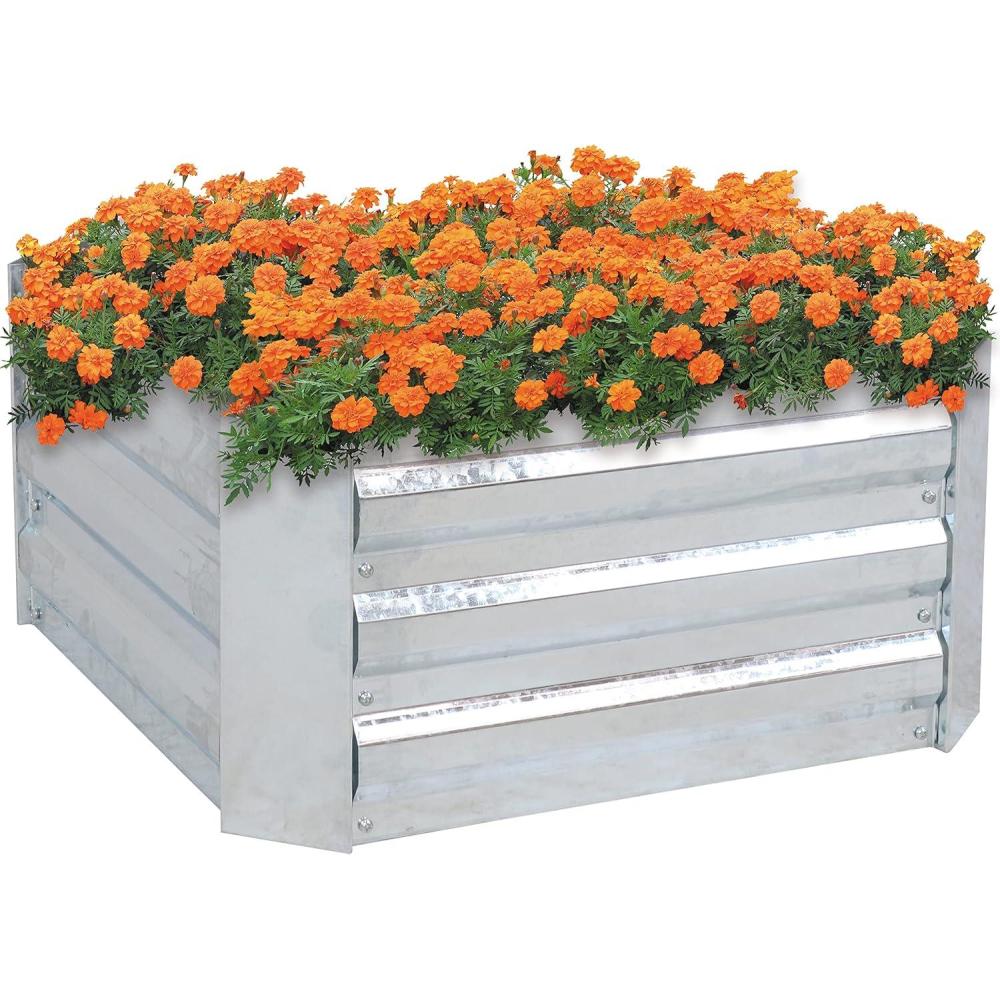 imageSunnydaze 1175quot H Raised Metal Garden Bed Galvanized Raised Garden Bed Outdoor for Vegetables and Flowers Silver Square