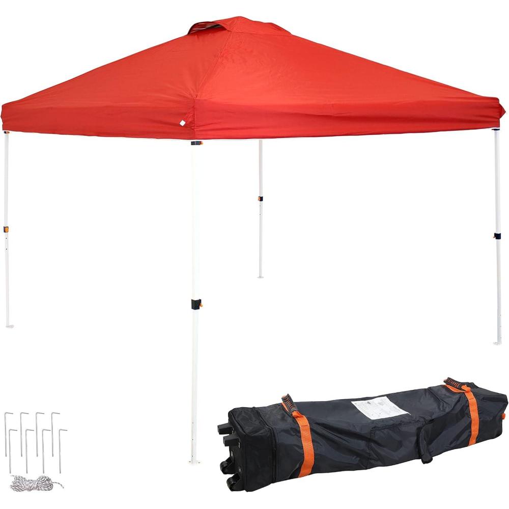 imageSunnydaze 12 x 12Foot Premium PopUp Canopy with Rolling Carry Bag Straight Leg Folding Outdoor Shade Shelter RedRed