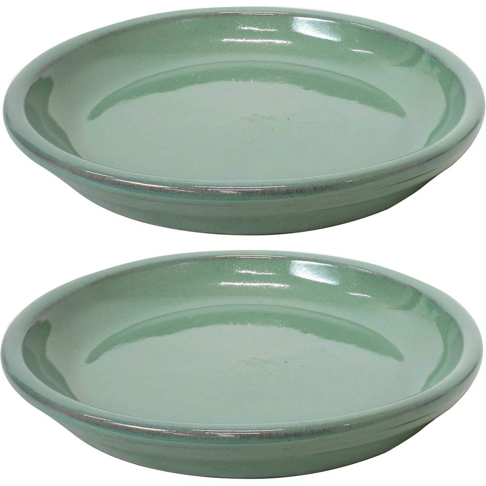 imageSunnydaze 12Inch Ceramic Plant Saucers  Plant Drip Trays for Outdoor Planter Flower Pot Drainage  Set of 2  Imperial BlueSeafoam