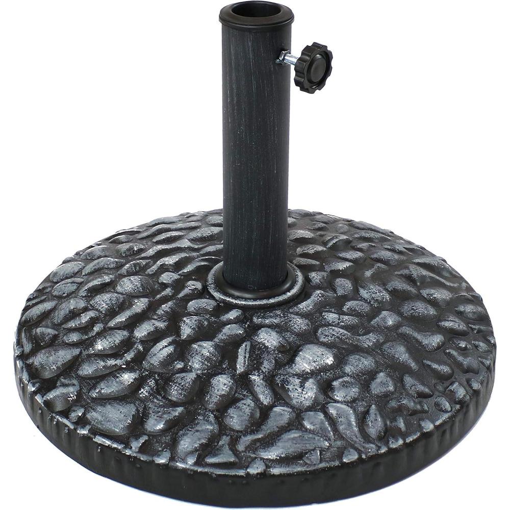 imageSunnydaze 17lb Cast Iron Patio Umbrella Base  HeavyDuty Square Metal Outdoor Market Umbrella Stand for Outside  17Inch  Black  Modern GeometricGray