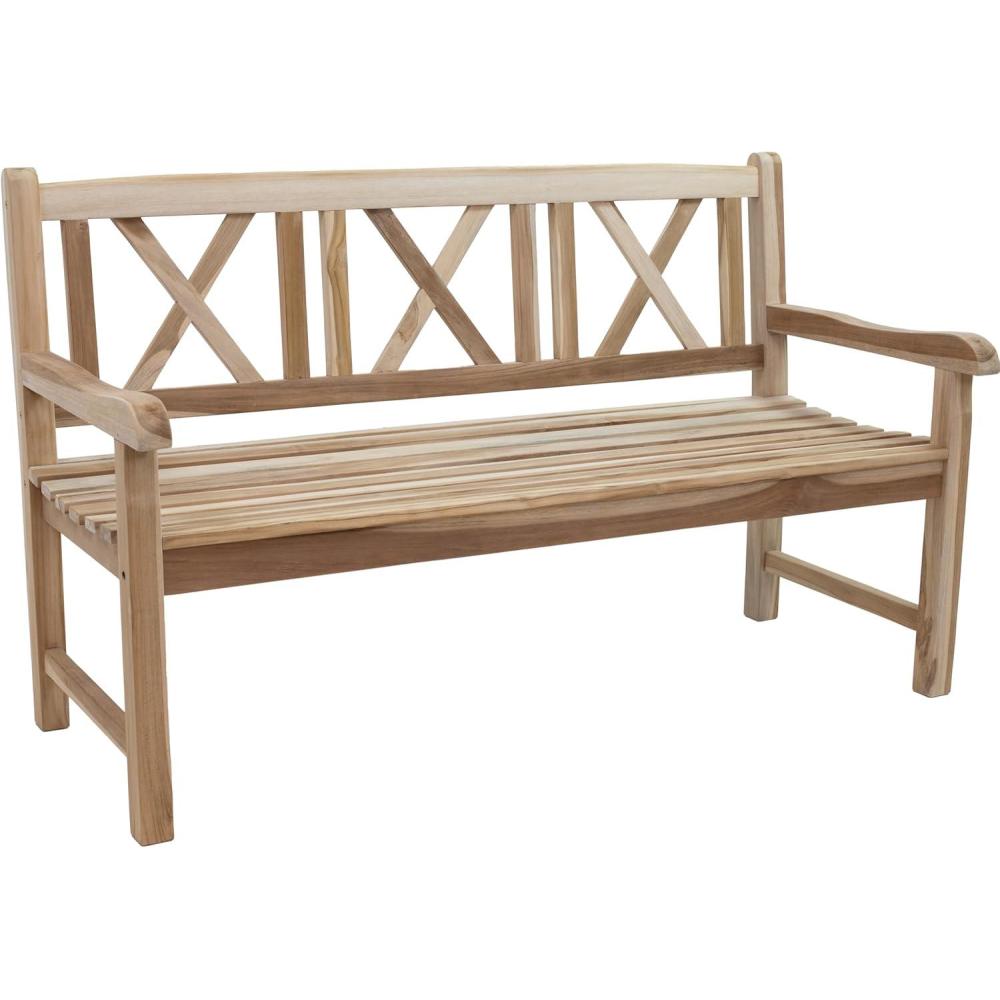 imageSunnydaze 2Person Outdoor Bench for Front Porch or Park  Wooden Teak Patio Garden Bench with Backrest  675 lb Weight Capacity  CrossbackCrossBack