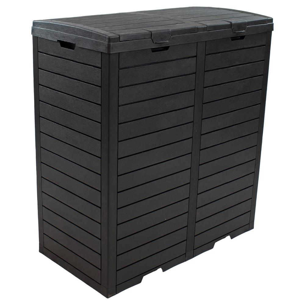 imageSunnydaze 39Gallon Patio Trash Can with Lid  Outdoor Garbage Can with Builtin Drip Tray  WeatherResistant Resin  Light GrayBlack