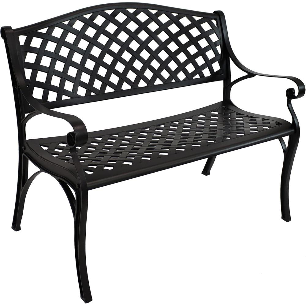 imageSunnydaze 39Inch Outdoor Bench for Patio or Park  Metal Garden Bench for Outdoors  Front Porch or Backyard Seat for Two  Black