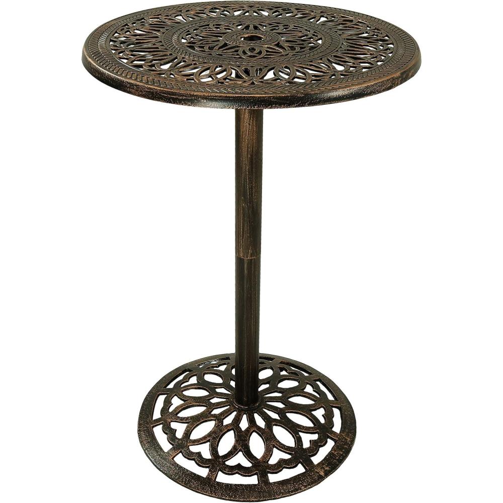 imageSunnydaze 40Inch H Cast Iron Bar Height Patio Table  26Inch Tabletop Diameter  Bronze Color