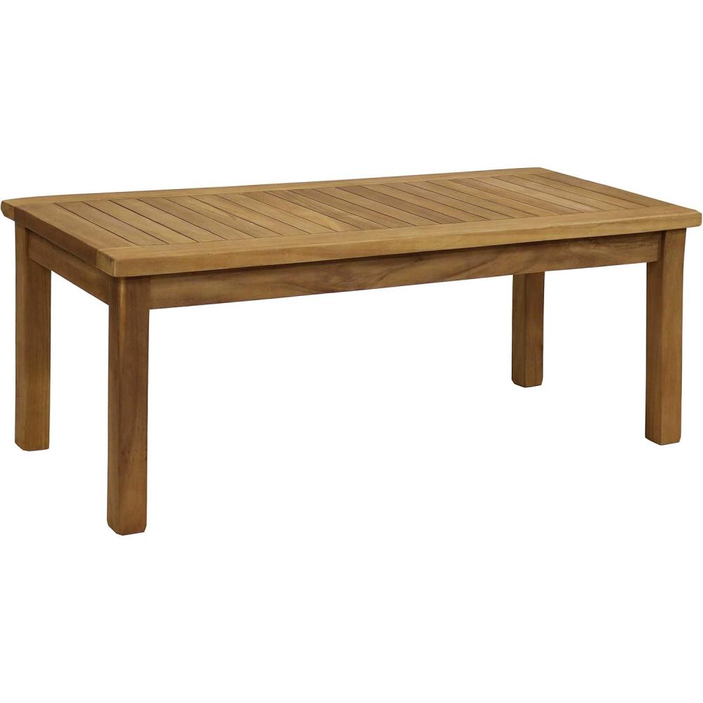 imageSunnydaze 45Inch Solid Teak Rectangular Outdoor Coffee Table Patio Coffee Table for Outside Light Brown Wood Stain Finish