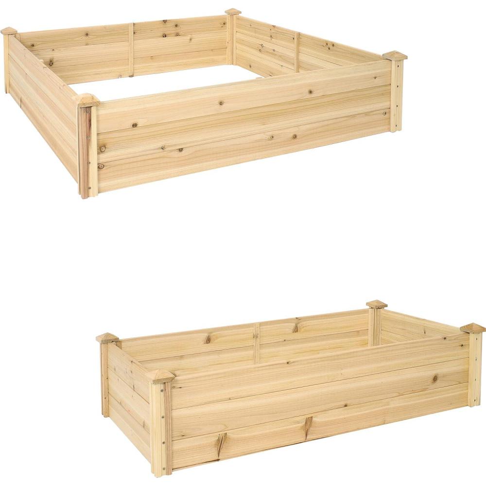 imageSunnydaze 48 Inches Square x 12 Inches H Outdoor Wood Raised Garden Bed and 24 Inches W x 4825 Inches D x 1225 Inches H Rectangle Outdoor Wood Raised Garden Bed Bundle