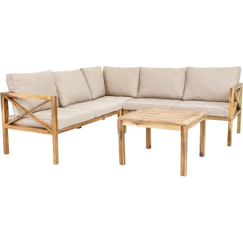 imageSunnydaze 4Piece Acacia Wood Patio Furniture Set Edisto Outdoor Conversation Set Wood Outdoor Furniture Natural GrayLight Brown