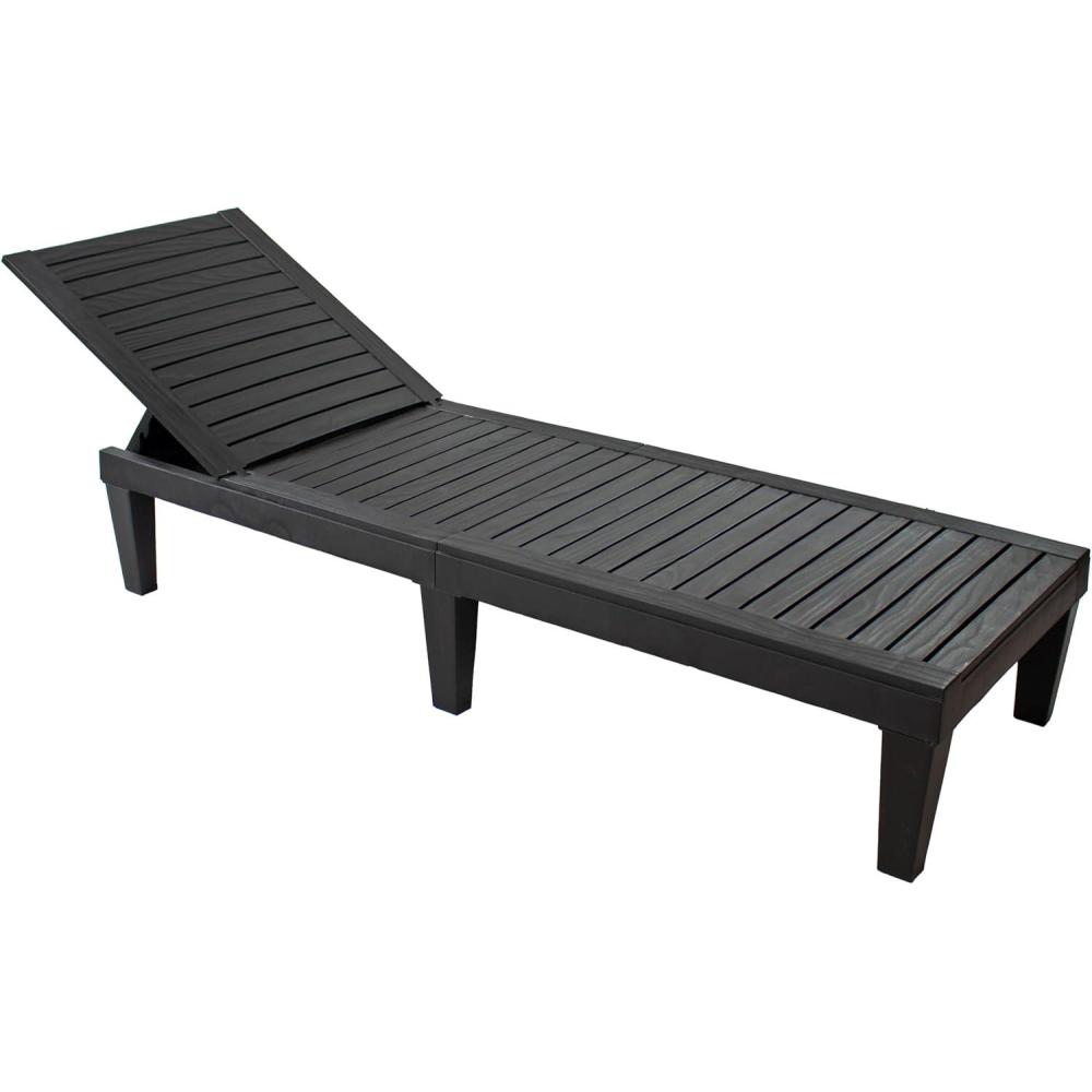 imageSunnydaze 5Position Outdoor Adjustable Chaise Lounge Chair  UV and WeatherResistant Polypropylene Resin  WoodLook Design  Black  Set of 21