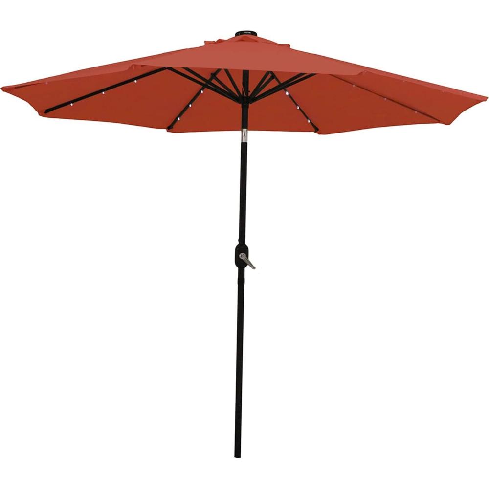 imageSunnydaze 9 ft Outdoor Patio Umbrella with Solar Lights Polyester LED Table Market Umbrella with PushButton Tilt and Crank BeigeBurnt Orange