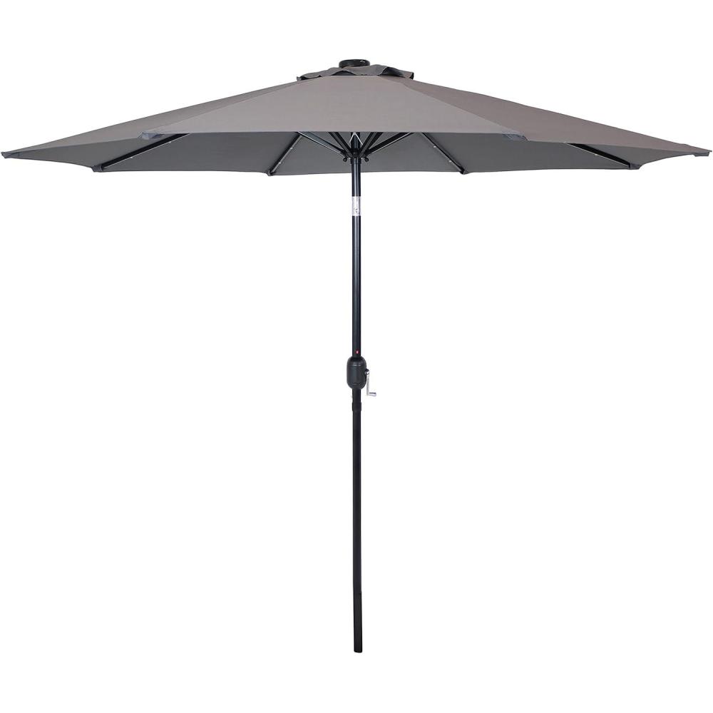 imageSunnydaze 9 ft Outdoor Patio Umbrella with Solar Lights Polyester LED Table Market Umbrella with PushButton Tilt and Crank BeigeGray