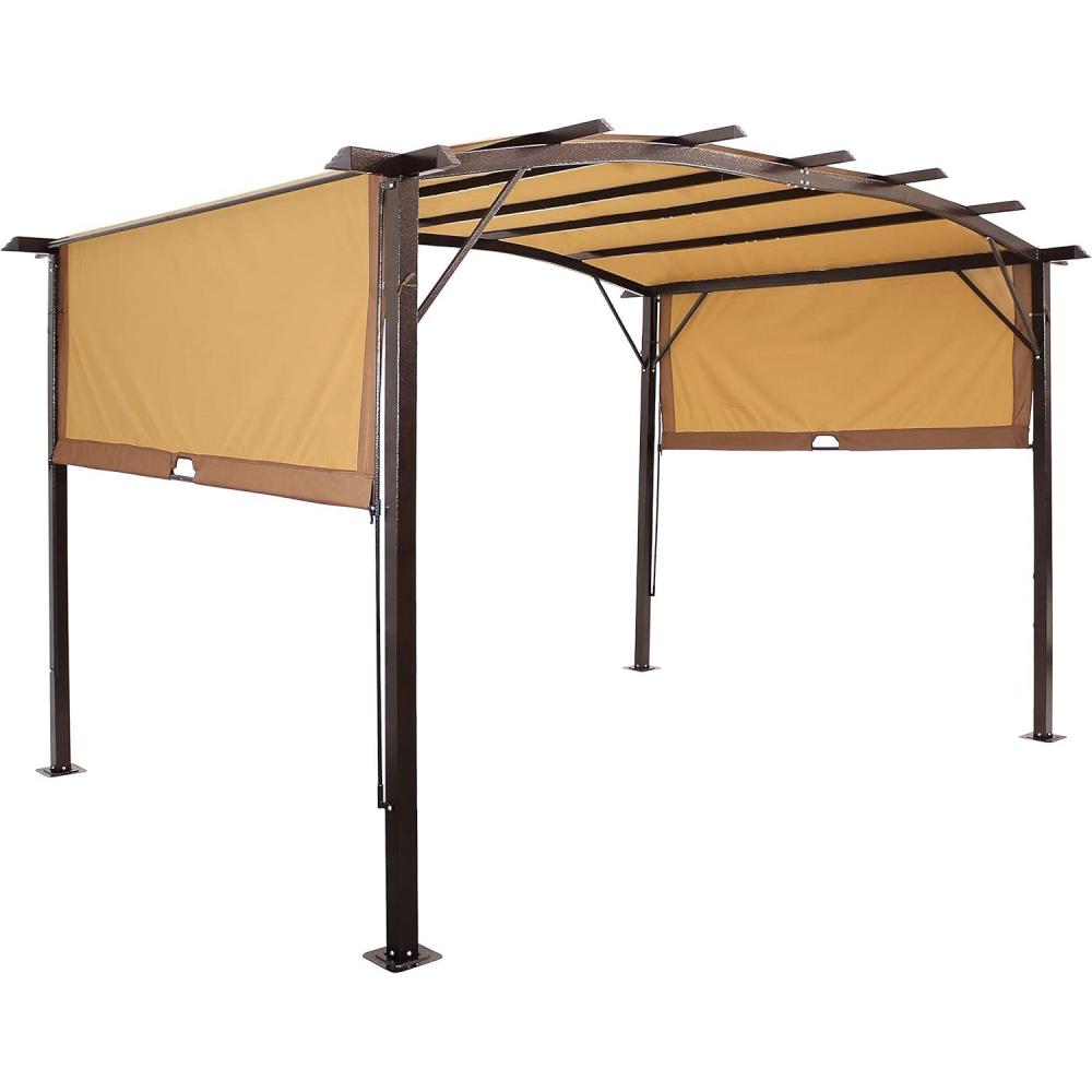 imageSunnydaze 9 x 12 Outdoor Pergola with Retractable Canopy Outdoor Patio Pergola with Retractable Sun Shade Cover for Deck GrayTan