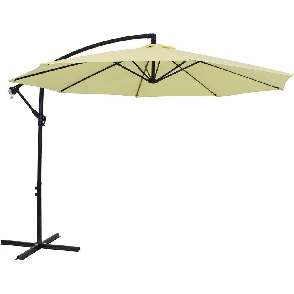 imageSunnydaze 95Foot Cantilever Umbrella with Air Vent Cross Base and Crank Polyester Shade and Steel PolePale Buttercup