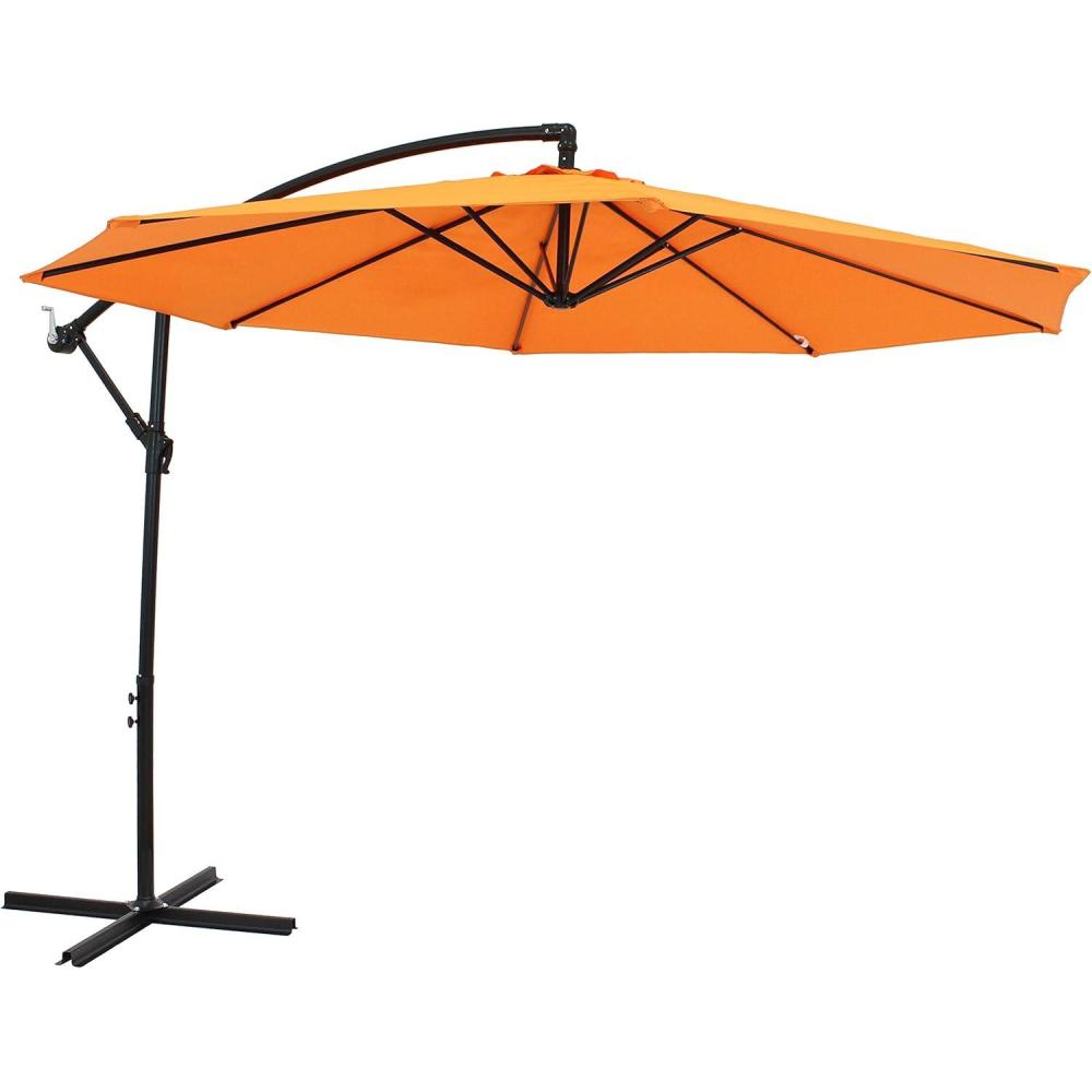 imageSunnydaze 95Foot Cantilever Umbrella with Air Vent Cross Base and Crank Polyester Shade and Steel PoleTangerine