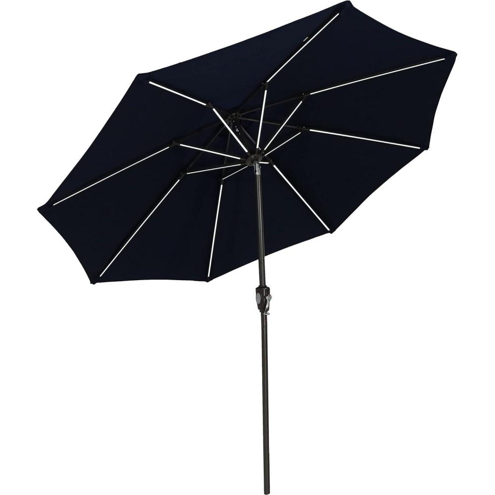 imageSunnydaze 9Foot Sunbrella Tilting Patio Umbrella with Solar LED Light Bars Pacific BlueNavy Blue