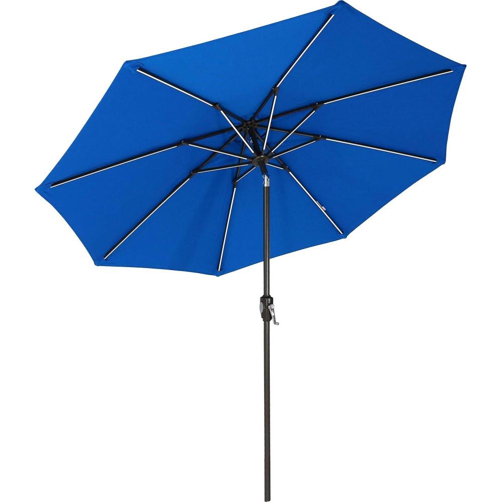 imageSunnydaze 9Foot Sunbrella Tilting Patio Umbrella with Solar LED Light Bars Pacific BluePacific Blue
