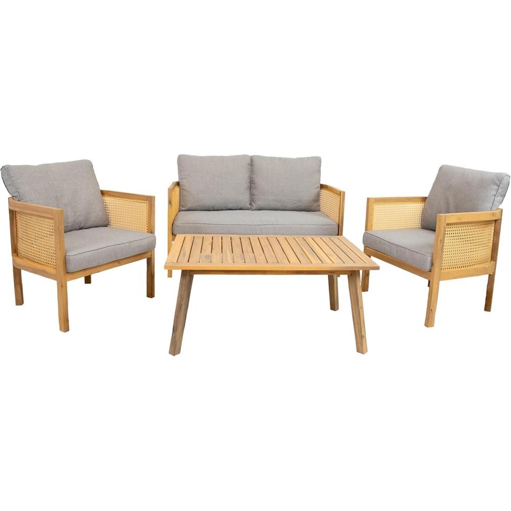 imageSunnydaze Acacia 4Piece Patio Furniture Set Sanibel Patio Conversation Set Outdoor Seating Lounge Furniture Gray