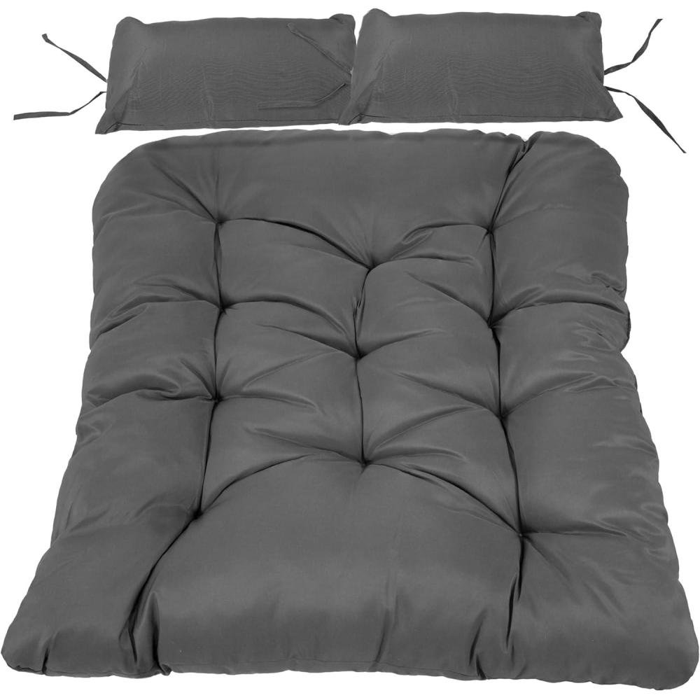 imageSunnydaze Andrei 2Person Egg Chair Cushion Replacement  3Piece Double Egg Chair Outdoor Cushion and Pillow Set  Dark Gray