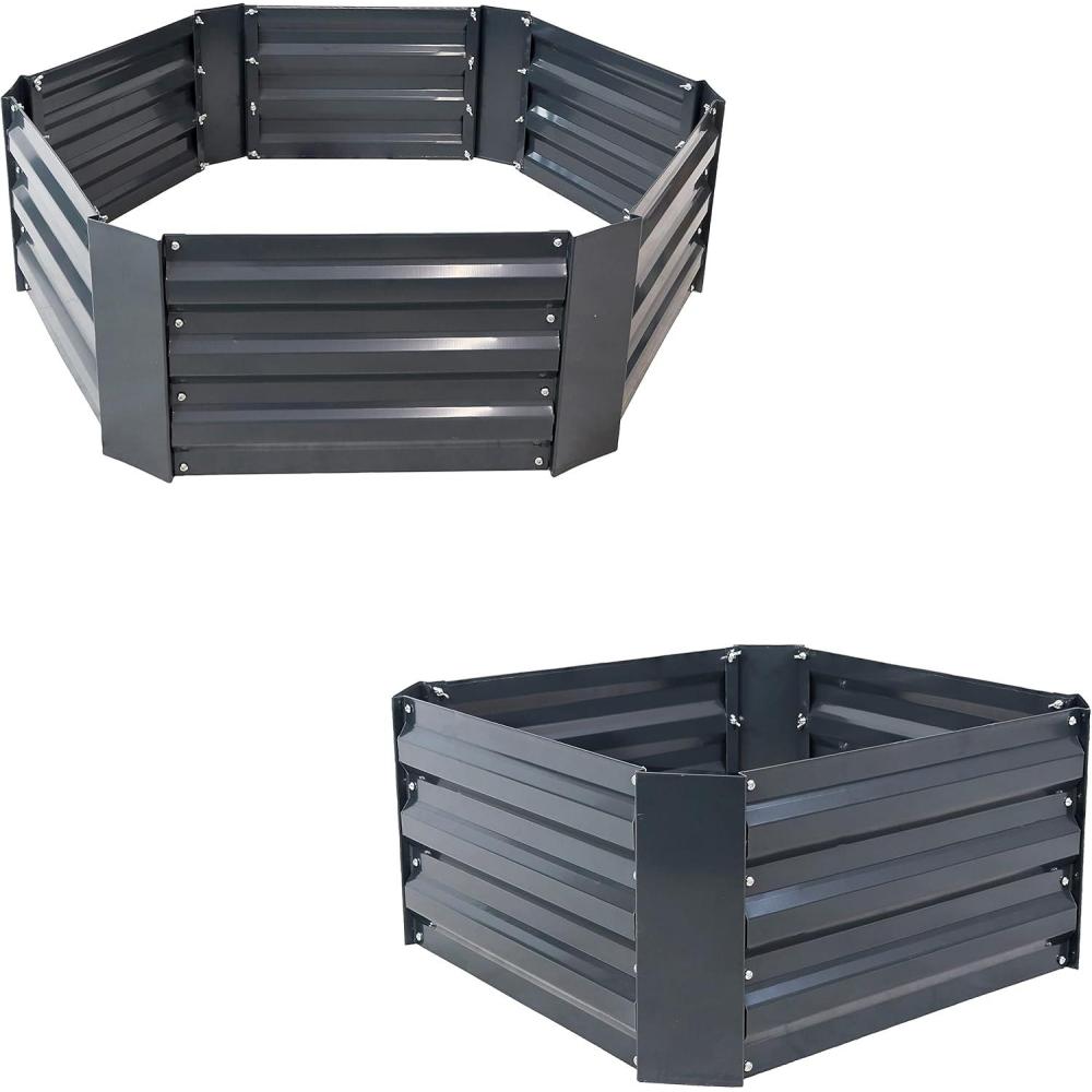 imageSunnydaze Dark Gray Corrugated Galvanized Steel 405Inch x 1175Inch Hexagon and 24Inch x 1175Inch Square Raised Metal Garden Bed Bundle