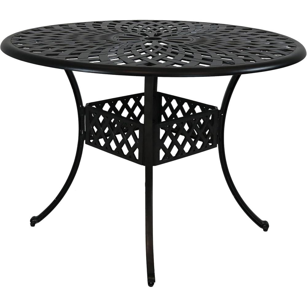 imageSunnydaze Decorative Crossweave Cast Aluminum Patio Dining Table with Umbrella Hole 41Inch Diameter