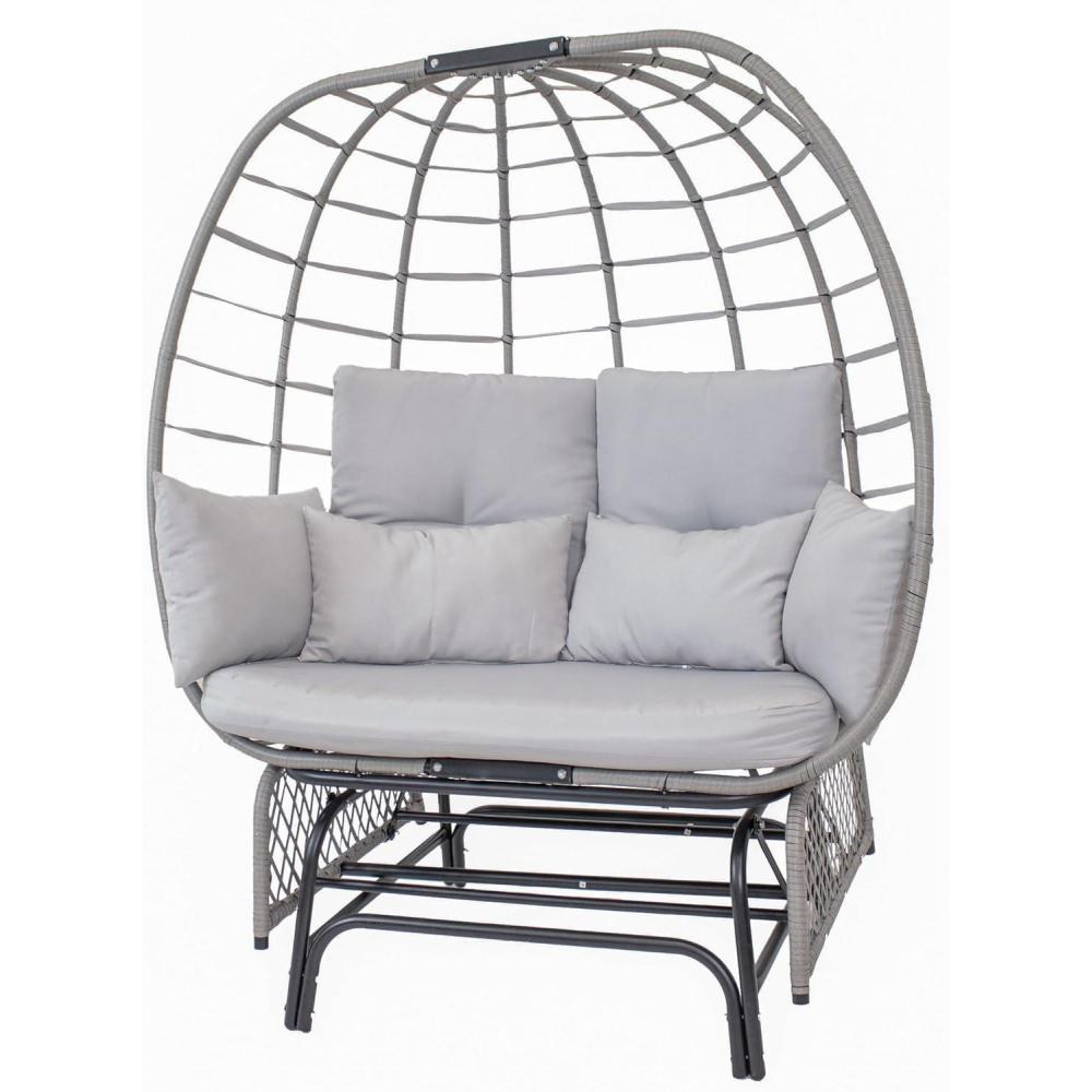 imageSunnydaze Double Outdoor Egg Chair with Legs  2Seat Glider Rocking Egg Chair with Cushions and Pillows  Gray
