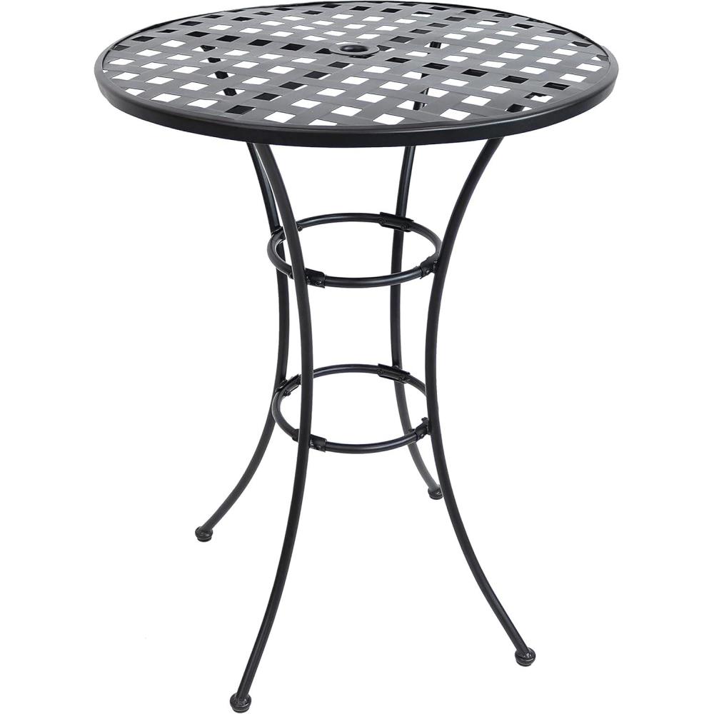 imageSunnydaze Elegant Black Wrought Iron Bar Table 30Inch Diameter x 395 Inches Tall Dining Table Only