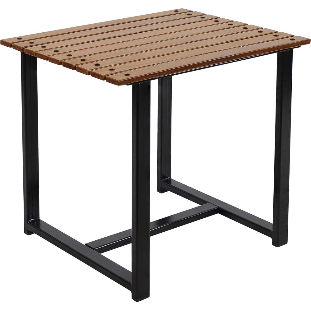 imageSunnydaze European Chestnut Wooden Adirondack Side Table  Square Outdoor End Table for Patio with Steel Frame  20Inch  Brown