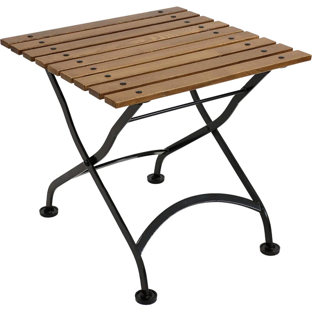 imageSunnydaze European Chestnut Wooden Folding Outdoor Adirondack End Table  Square Side Table for Patio with Steel Frame  BrownBrown